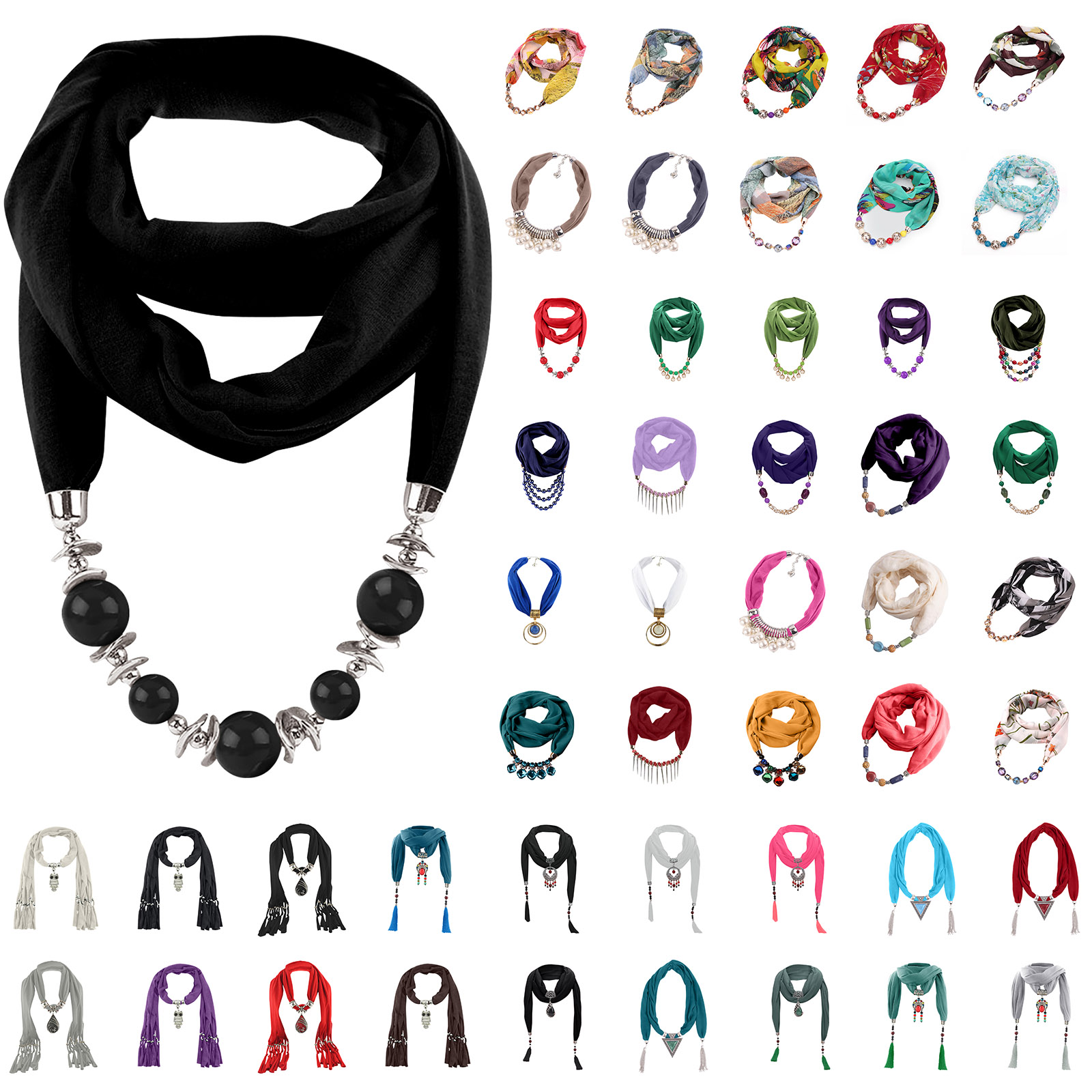 Women's Vintage Ethnic Scarf Necklace Bohemian Alloy Petaled Pendant Jewelry Gift Soft Winter Neck Wrap Scarves